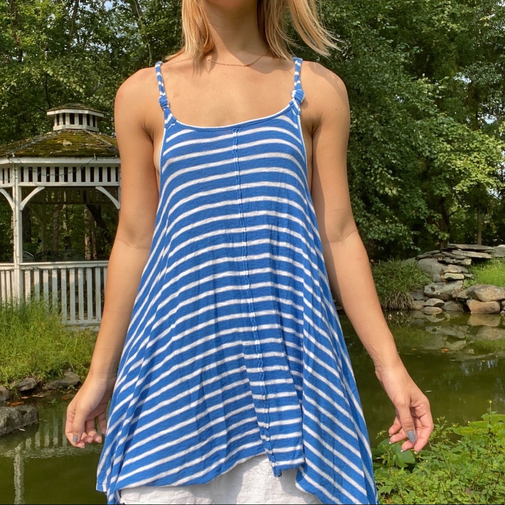 FP 🦋 Blue + White Shirt Dress 🦋